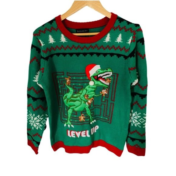 Blizzard Bay Kids Unisex Dinosaur Ugly Christmas Holiday Sweater Size XL (18/20) - Picture 1 of 6